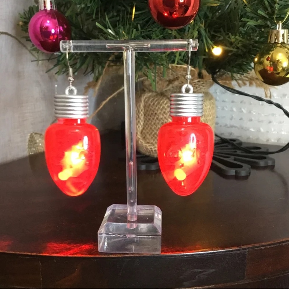 Blinking Red Light up Bulb Christmas Earrings
